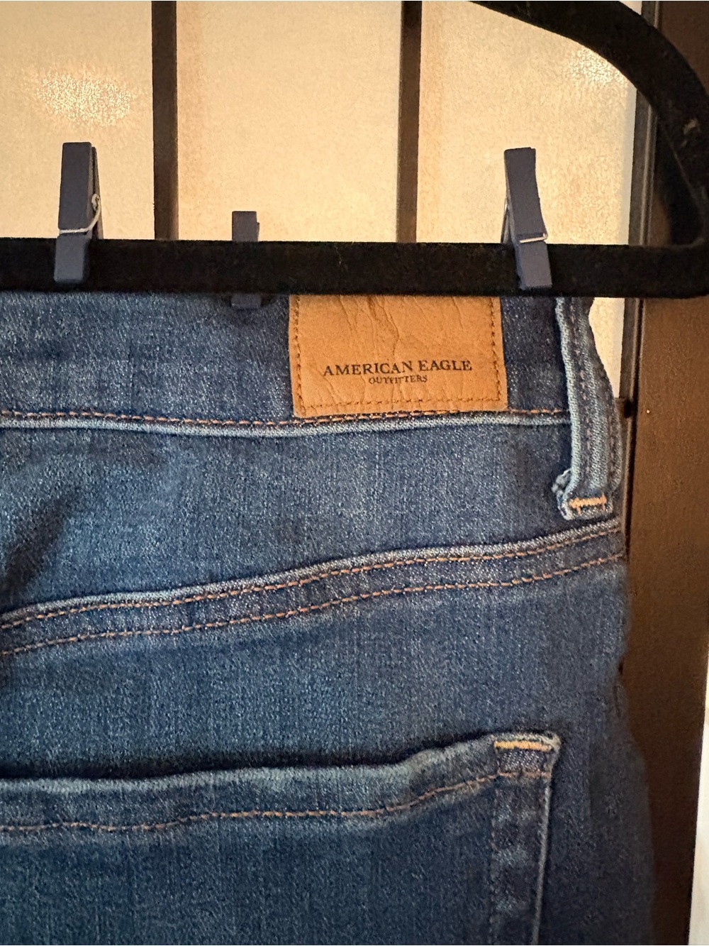 American Eagle Blue Denim Mini Skirt w/ Frayed Hem + Zipper Details - Picture 3 of 7